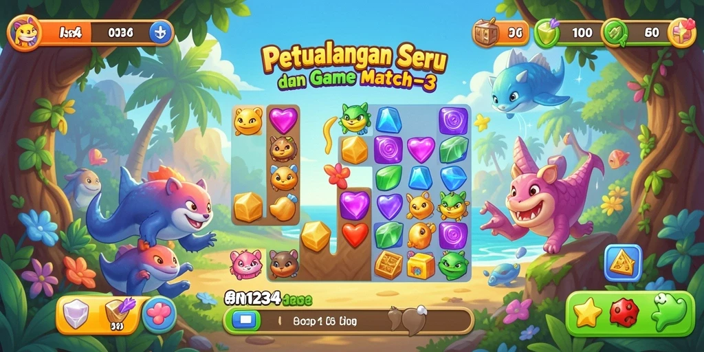 Tampilan gameplay IN1234 yang mengasyikkan dengan puzzle Match-3.