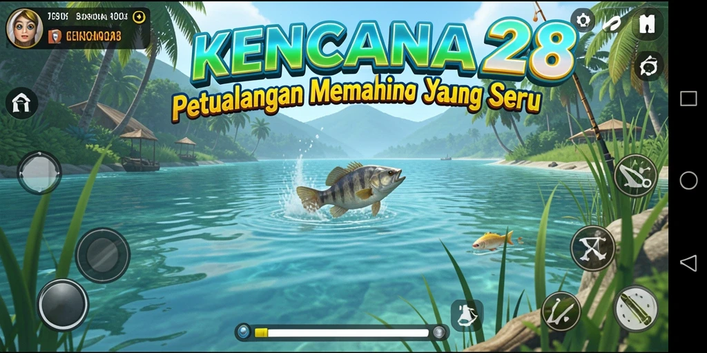 Screenshot gameplay KENCANA28 menunjukkan petualangan memancing yang seru.