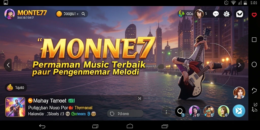 Tampilan gameplay MONTE77 dengan berbagai alat musik dan lagu-lagu menarik.