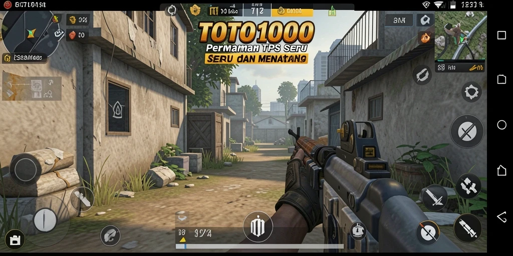 Screenshot gameplay TOTO1000 yang menunjukkan aksi tembak-menembak yang intens.